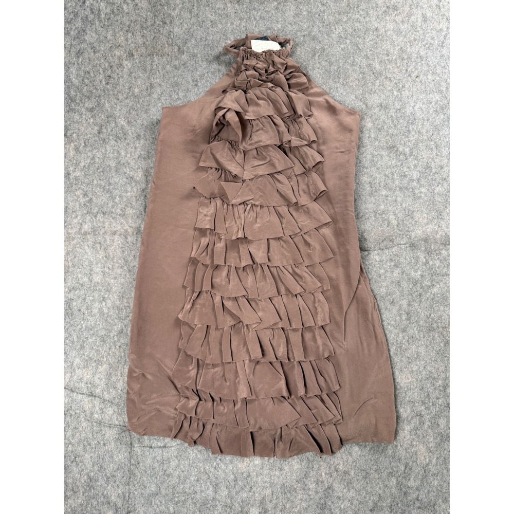 Va Et Vien Halter Dress Womens 4 Mauve Brown Ruffle Tiered Mini Silk Blend Chic